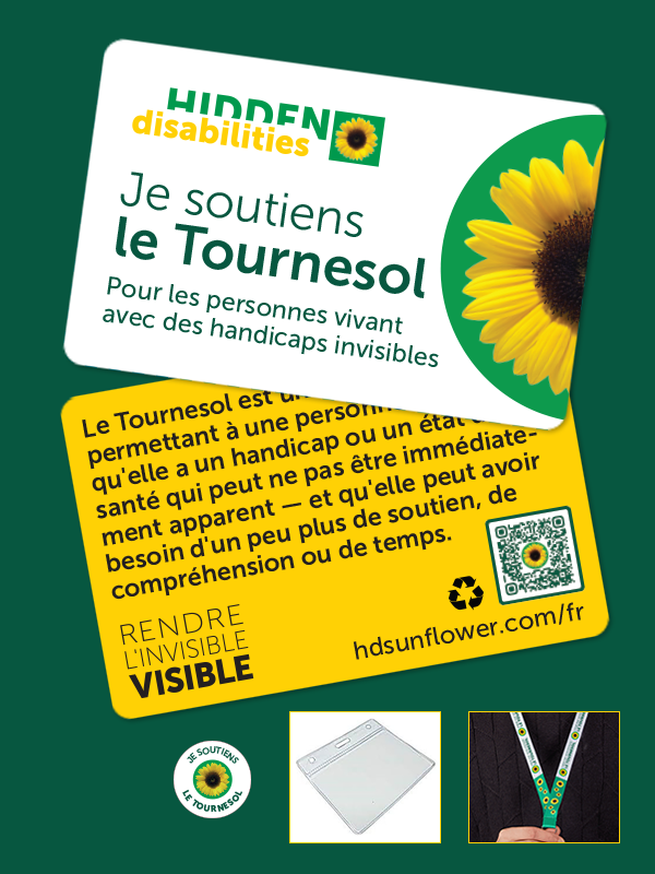 Lanyard de soutien Sunflower avec carte, étui transparent et badge