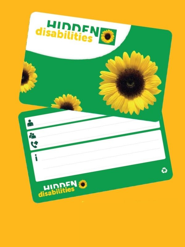 Image of the front and back of the Sunflower card. The back of the card has space to add your details and emergency contact details. 