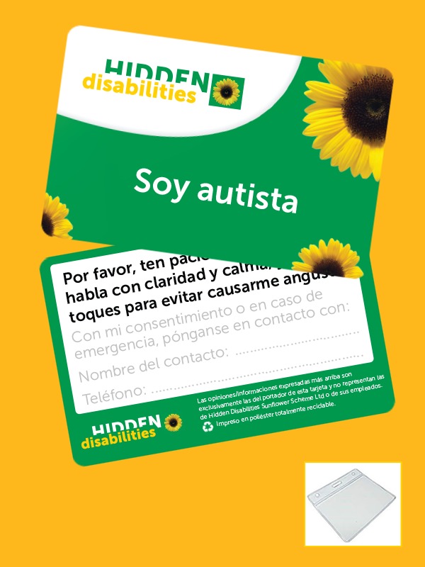 Espanhol Cartão de Identificação Autista e Crachá com Capa