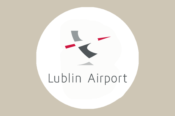 Lublin Airport logo in white circle