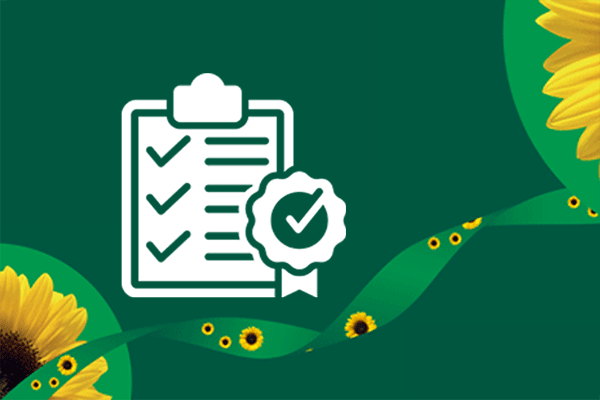 Clipboard on a green background with Sunflowers