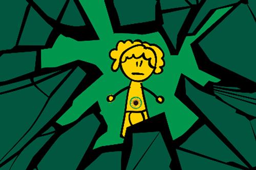 Yellow character in a green crack