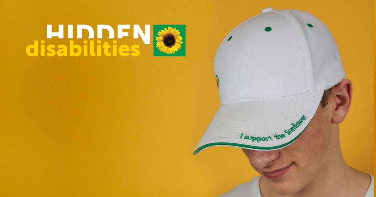 White 'I support the Hidden Disabilities Sunflower ' cap