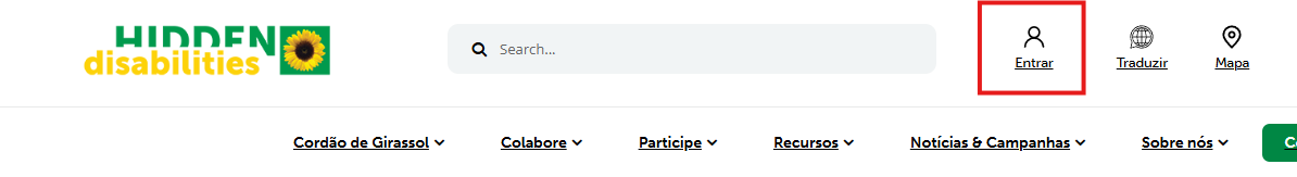 Captura de tela da navegação superior