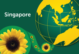 Image with Singapore in white text with green and yellow Sunflower ribbon