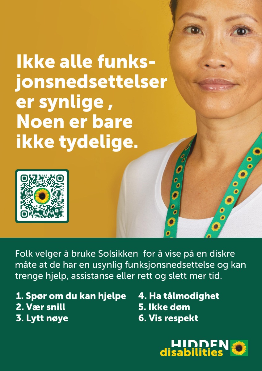 Sunflower poster with woman wearing a green lanyard with yellow sunflowers