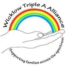The Triple A Alliance logo. A hand holding a rainbow. Copy reads: Wicklow Triple A Alliance. Supporting families across the spectrum