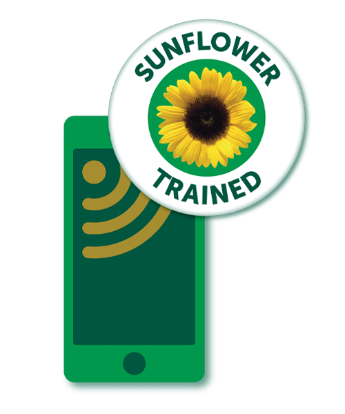 Sunflower trained badge and mobile phone