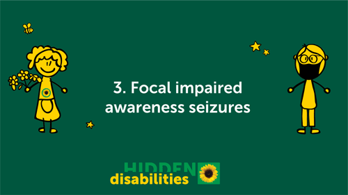Image of two characters on a green background with text saying Focal impairedseizures