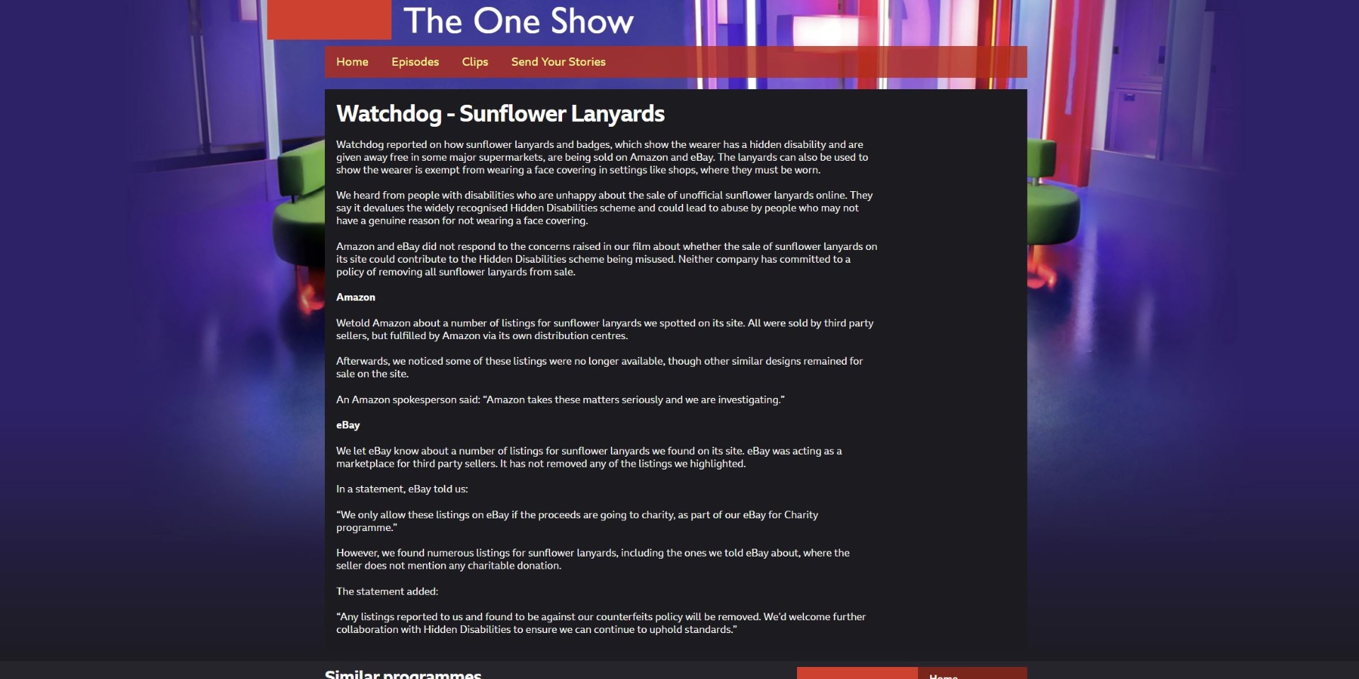 Screengrab of Watchdog BBC One Show article